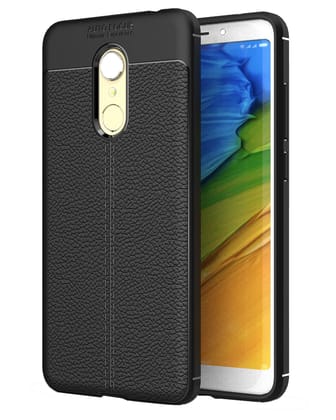 Vegan Leather Rugged Flexible TPU Series Shockproof Armor Back Cover for Xiaomi Redmi Note 5 5.99 inch, Black