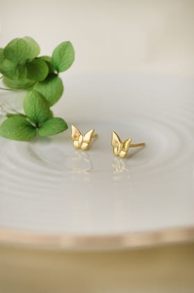 Fluttering Butterflies Gold Plated Sterling Silver Stud Earrings-Gold