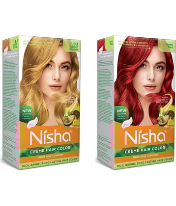 Nisha Creme Hair Color Combo Pack Golden Blonde and Flame Red - 120g, Long Lasting Permanent Hair Colour for Women & Men