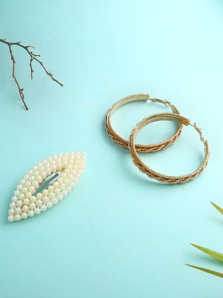 justpeachy Set of 2 Gold-Toned Contemporary Hoop Earrings & Clip Combo