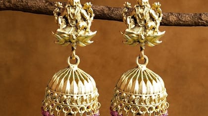 Bilasita Goddess Motif Matt Finish Jhumka Earrings | Traditional Ethnic Design | Festive & Wedding Wear