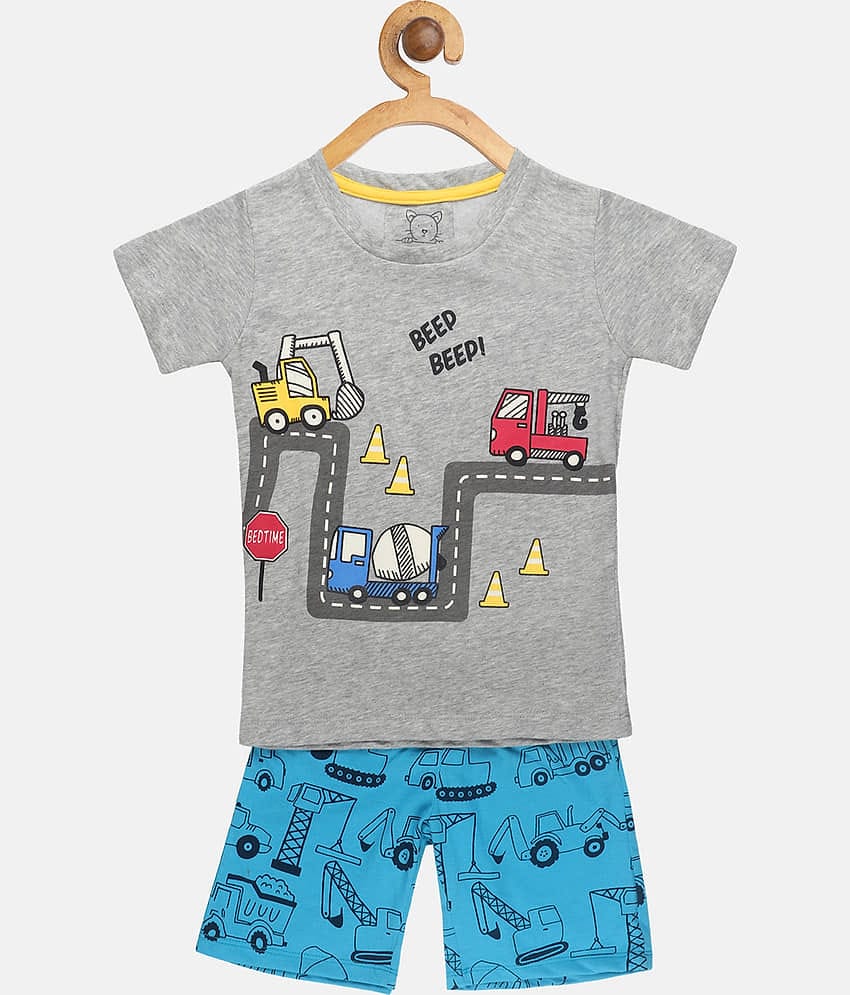 Lazy Shark Pack of 1 Boys Cotton Blend T-Shirt & Shorts Set ( Gray )