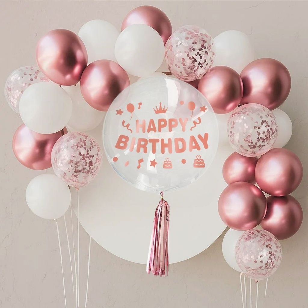 Happy Birthday Rose Gold Balloons and Rose Gold Confetti Balloons Combo Set - 22PC - Party and Festive Needs | Buy online on ZillyBuy