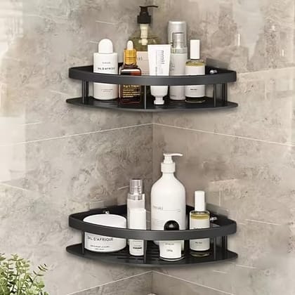 JIALTO 2 PCS Aluminum Bathroom Corner Shelf for Wall,rustproof, Nail-Free, No Drilling Organizer Holder,