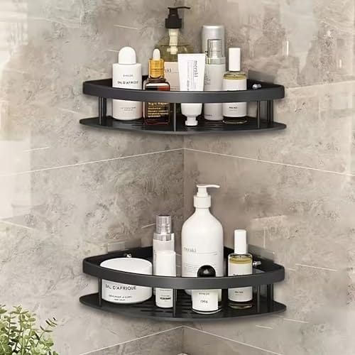JIALTO 2 PCS Aluminum Bathroom Corner Shelf for Wall,rustproof, Nail-Free, No Drilling Organizer Holder,