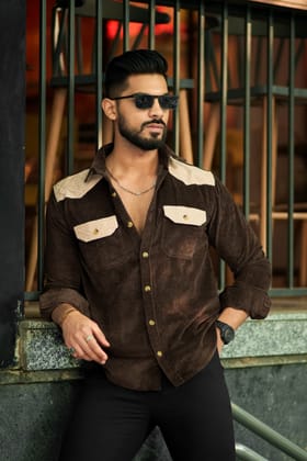 Brown-Camel Double Pocket Cotrise Designer Shirt Brown-Camel Double Pocket Cotrise Designer Shirt