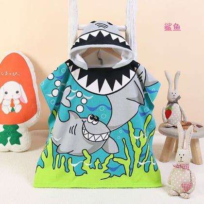 Snuggly Joy: Adorable Cartoon Print Hooded Microfiber Baby Bath Towel-Shark