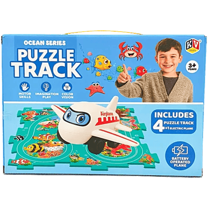 KV Toys Puzzle Track Space Series Battery-Operated Airplane with Space-Themed Puzzle Tracks Educational Electric Rail Toy for Kids (Ages 4+)