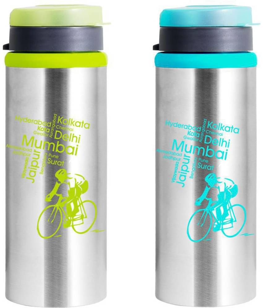 Nanonine Sprint Stainless Steel Single Wall Bottle With Flip Top, 750 Ml,Set Of 2, Assorted Colour