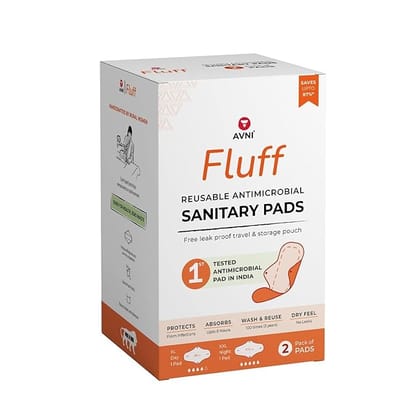 Avni - Fluff Reusable Cloth Pads, Pack of 2| Antimicrobial Washable Cloth Sanitary Pad | With Cloth Storage Pouch