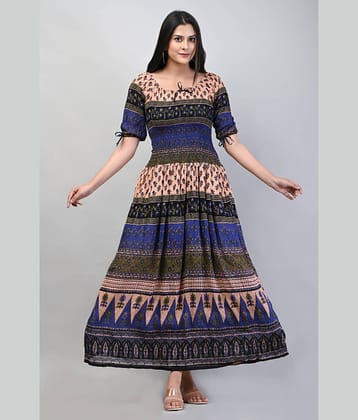 Frionkandy - Blue Rayon Women's A-line Dress ( Pack of 1 )