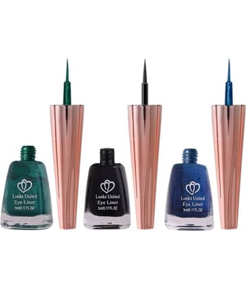 Looks United Metallic Long Lasting Intense Single Stroke Fashion Eyeliner (Metallic Forest Green, Coal Black, Matallic Admiral Blue)Pack Of 3