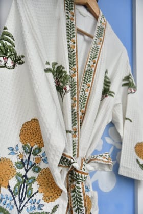 Marigolds HandBlock Waffle Cotton Bathrobe
