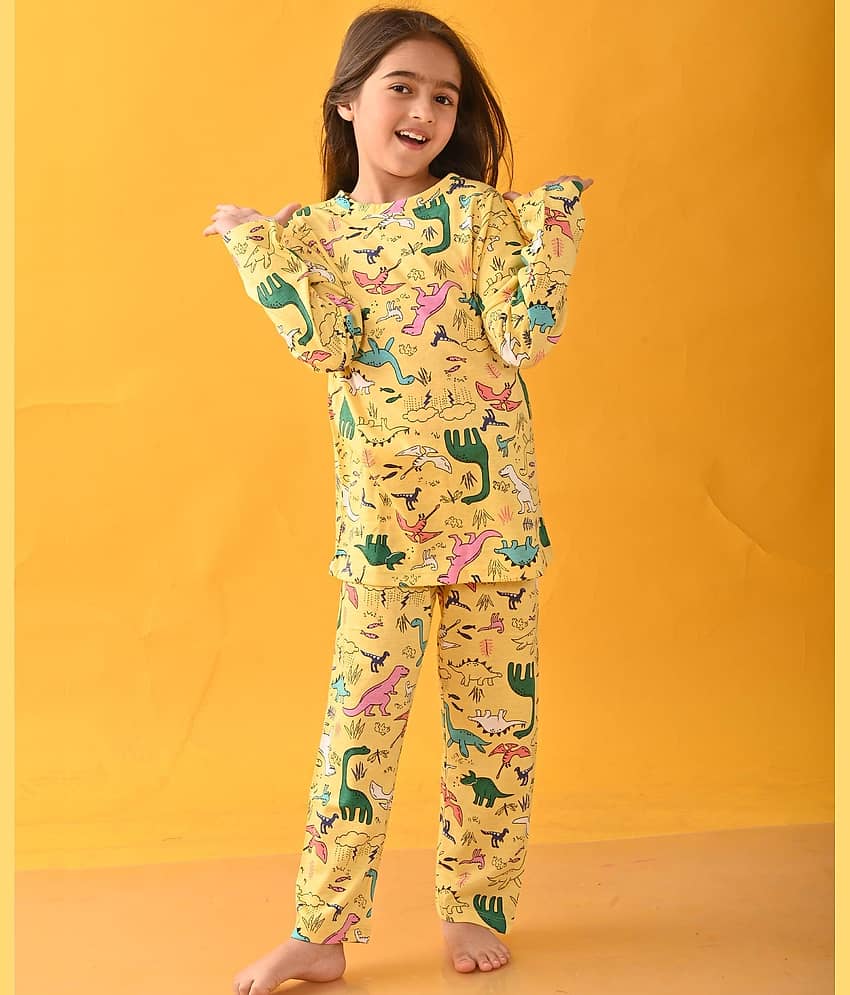 ANTHRILO Pack of 1 Girls Cotton Blend Nightsuit Set ( Yellow )