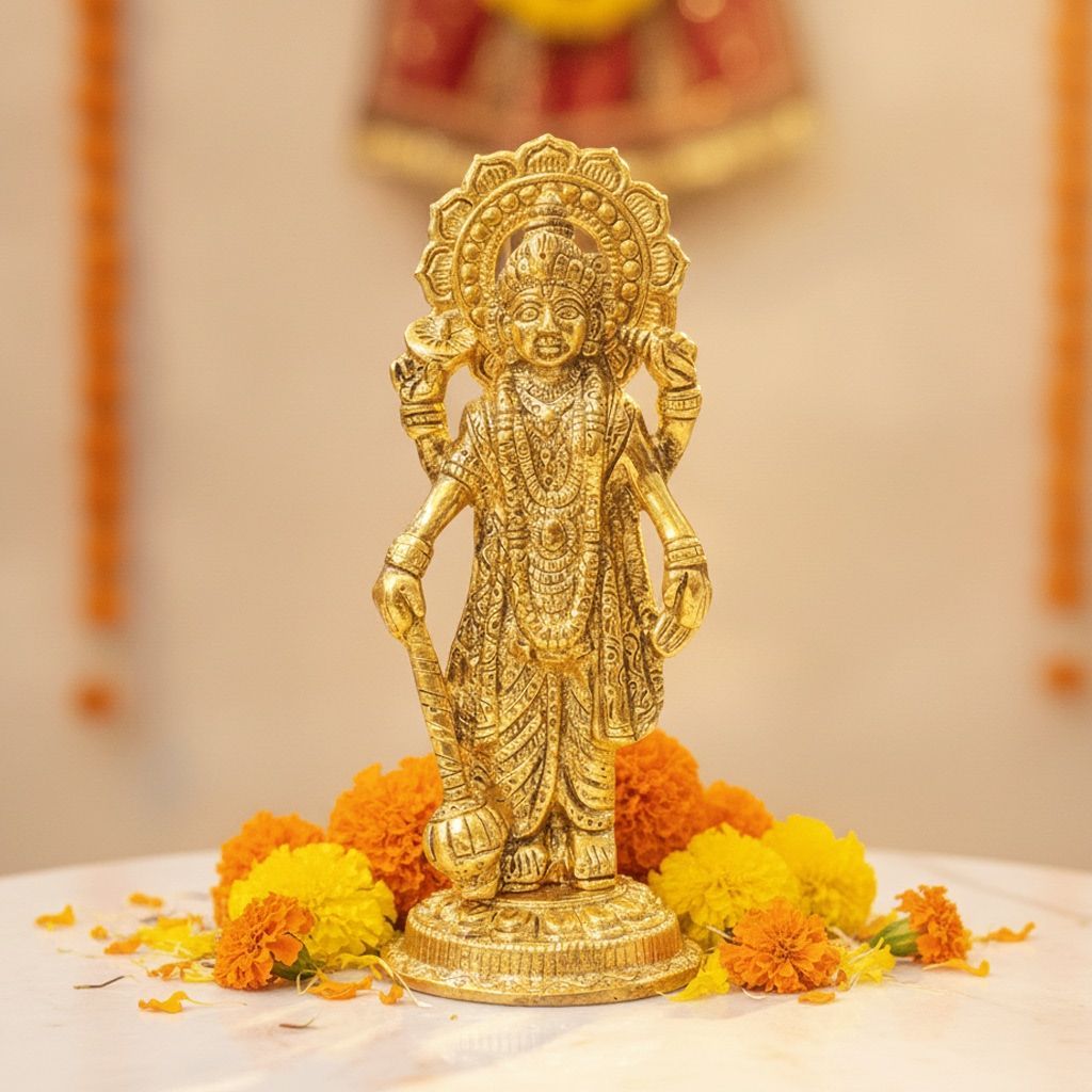 Aluminium Vishnu Ji Idol Statue | Lord Vishnu Murti | Hindu God Showpiece for Home Temple & Gifting, Height : 7.5 Inch (ASMAS542 V)
