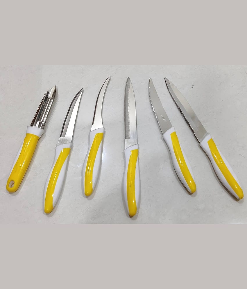 OFFYX Stainless Steel Peeler & Knife Set (Pack of 6) (Yellow)