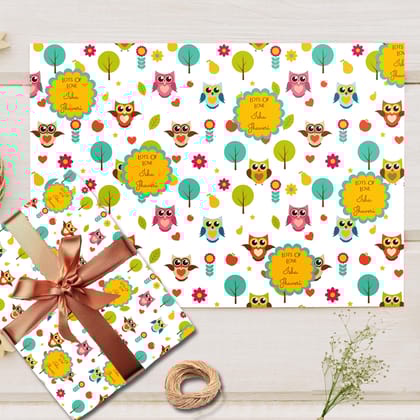 Custom Gift Wrapping Paper - Little Hoots Theme-Lots of Love / Set of 10 sheets
