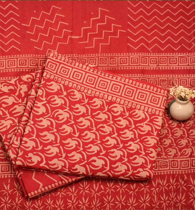 Handcrafted Dabu Print Cotton Dress Material – 3 Piece Set
