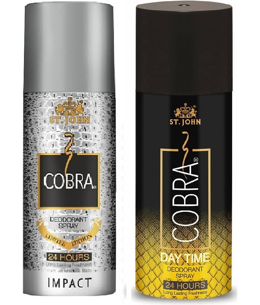 ST.JOHN Cobra Impact & Day Time Long Lasting Deodorant Spray for Men 150ml- Pack of 2