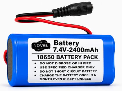 NOVEL 7.4V 2400mAh 18650 Lithium-Ion Rechargeable Battery Pack with DC Female Wire and BMS Protection | Suitable for CCTV Systems, Security Devices and DIY Electronics