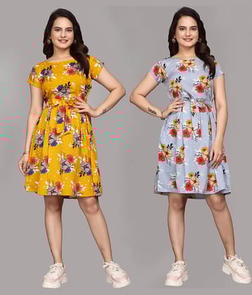 KALAVRITTA Women Crepe Printed Fit & Flare Dress ( Multicolor 1 )