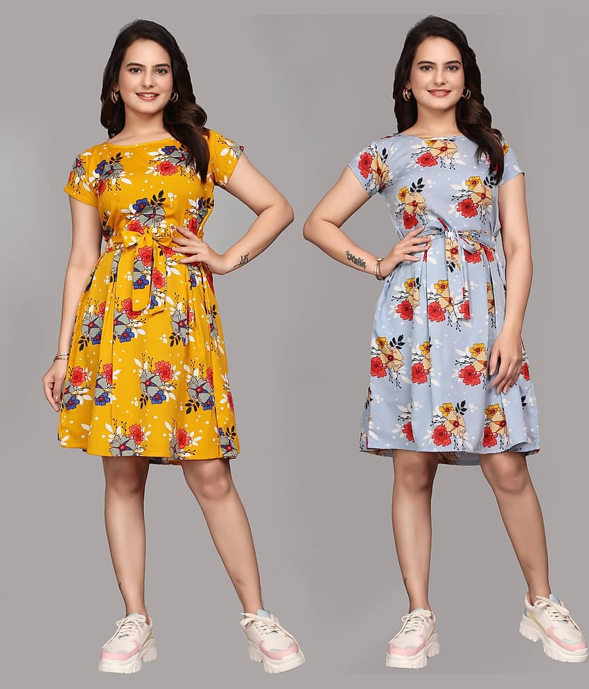KALAVRITTA Women Crepe Printed Fit & Flare Dress ( Multicolor 1 )