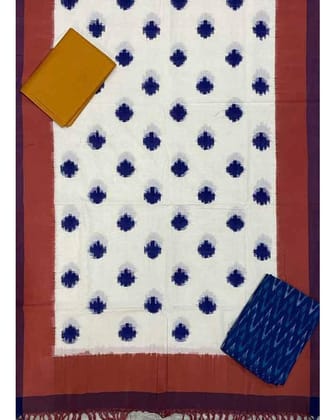 DOUBLE IKAT COTTON WHITE AND BROWN COLOR DRESS MATERIAL - C4