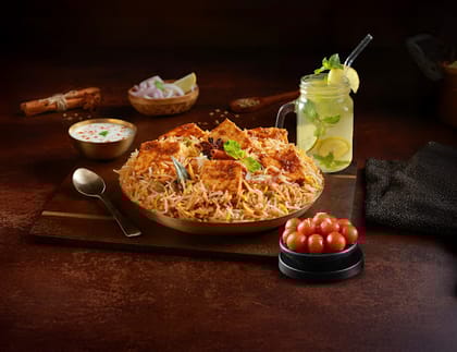 Paneer Handi Mughal Biryani + Gulab Jamun + Lemonade + Raita