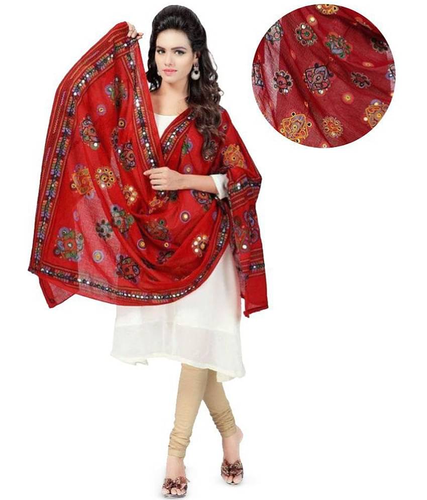 Raj Red Cotton Mirror Work Dupatta