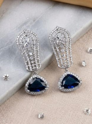 Generic Women's Brass Silver Plated Drop Earrings (Blue)-PID66277 Generic Women's Brass Silver Plated Drop Earrings (Blue)-PID66277