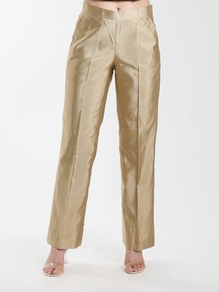 Silk Comfort fit Mid Waist Trouser - Golden Beige-XS