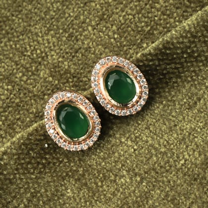 Golden Emerald Zircon Stud Earrings
