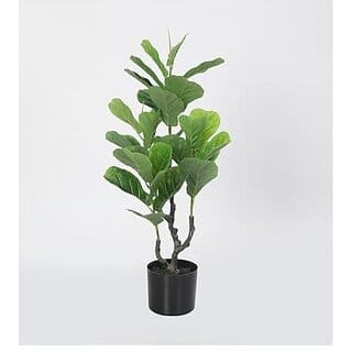 De Gardenia Decorative Artificial Fiddle Leaf Fig Tree for Home Garden Outdoor Indoor Decoration | 90 cm Tall Green Plant with Black Pot