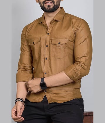 Qlonz store Cotton Blend Regular Fit Solids Full Sleeves Men's Casual Shirt - Brown ( Pack of 1 )