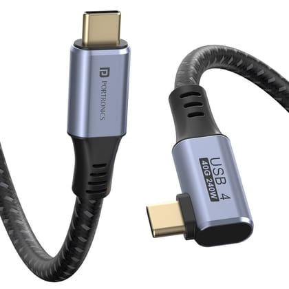 Portronics Flash C2 240W Type C to Type C Cable With 40Gbps Data Transfer Speed, Thunderbolt 4, 8K@60Hz Display Cable, USB 4 Type C 90 Shaped Connector, Gold Coated, Type C Fast Charging
