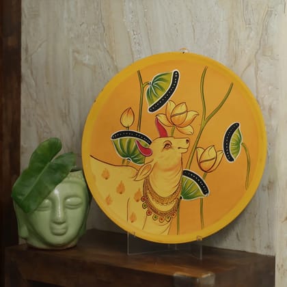 Handpainted Yellow Pichwai Cow Wall Plate 10 Handpainted Yellow Pichwai Cow Wall Plate 10
