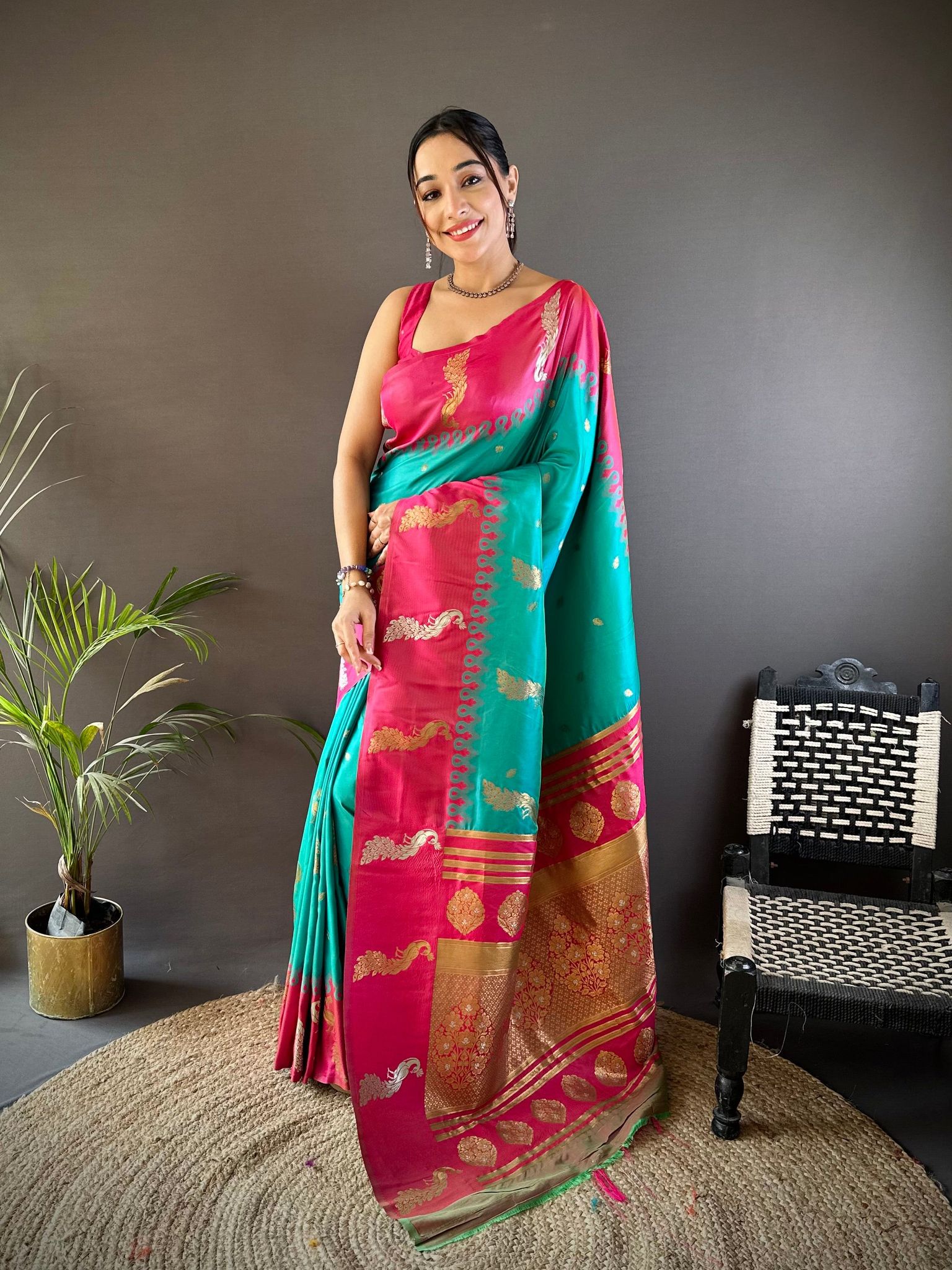 Teal Soft Silk Butti Zari Weaving Banarasi Saree