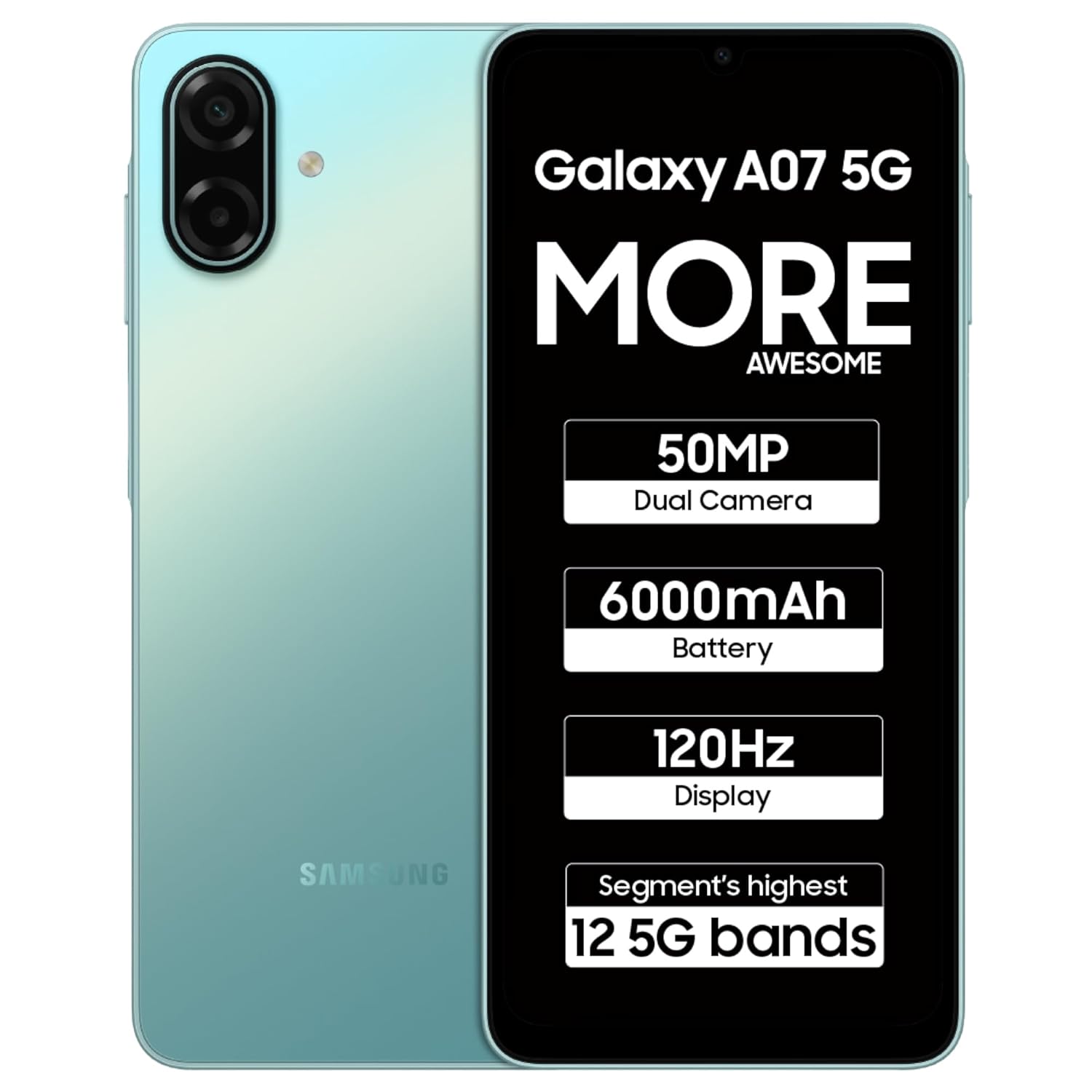 Samsung Galaxy A07 5G Smartphone (Light Green, 6GB RAM, 128GB Storage) | 120Hz Refresh Rate | Massive 6000mAh Battery | 50MP True Dual Camera | 6 Gen OS Upgrades | Knox Vault