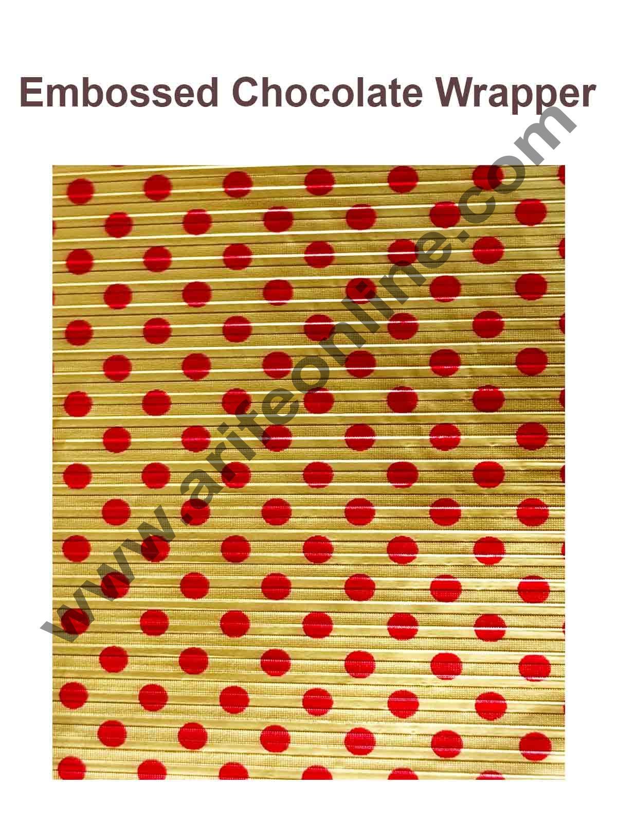 Cake Decor Chocolate Wrappering Foil, Embossed Chocolate Wrapper, 150 Sheets - 10in x 7in - Dotted Gold Red-E-39 / Cake Decor / Cake Decor | Aluminum Foil