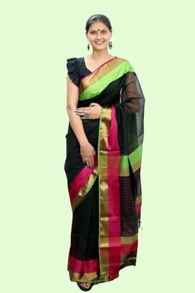 Magical Black Trio handloom Saree with Tassels