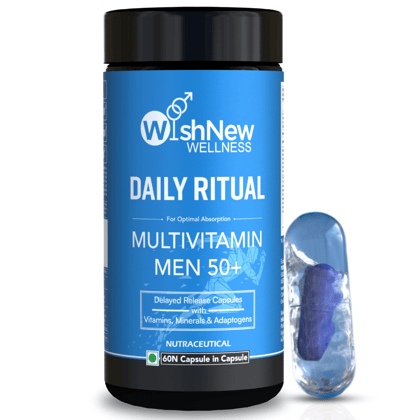 WishNew Wellness DAILY RITUAL Multivitamin for Men 50+ | Enhanced with MCT, Ashwagandha & Ginkgo | 60 Delayed Release Capsules for Optimal Wellbeing