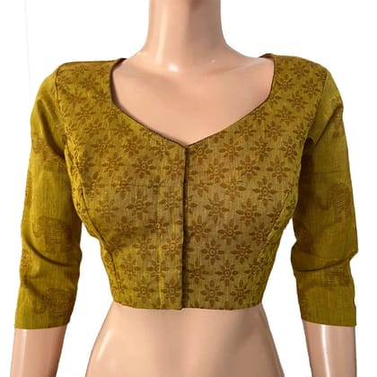 Jacquard Cotton Sweetheart neck Blouse wit Lining, Mustard, BH1268-S