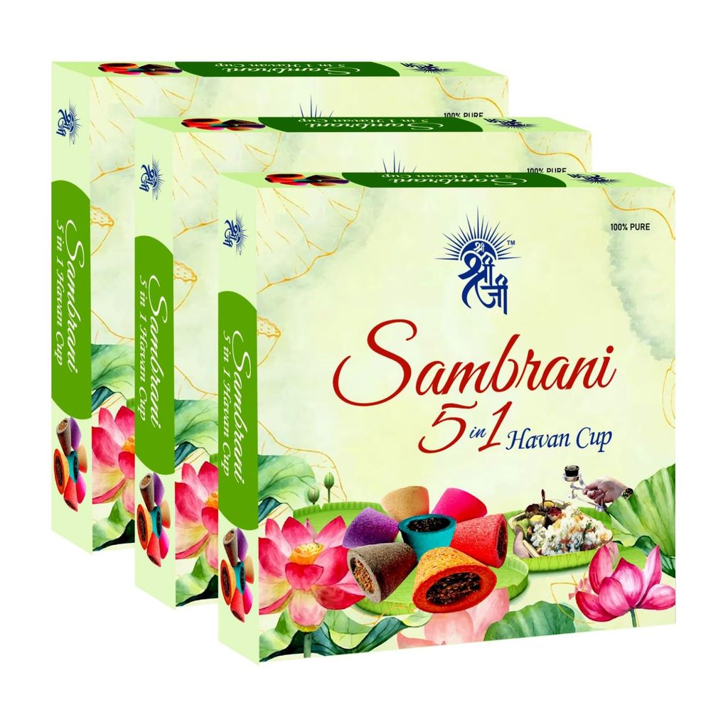 Shri Shriji Flam Aromatic Peace Sambrani Dhoop Cups � 5-in-1 Fragrance Pack (Rose, Gugal, Lavender, Mogra, Divine) | Natural Incense Cups for Pooja, Meditation, Air Purification (Pack of 3)