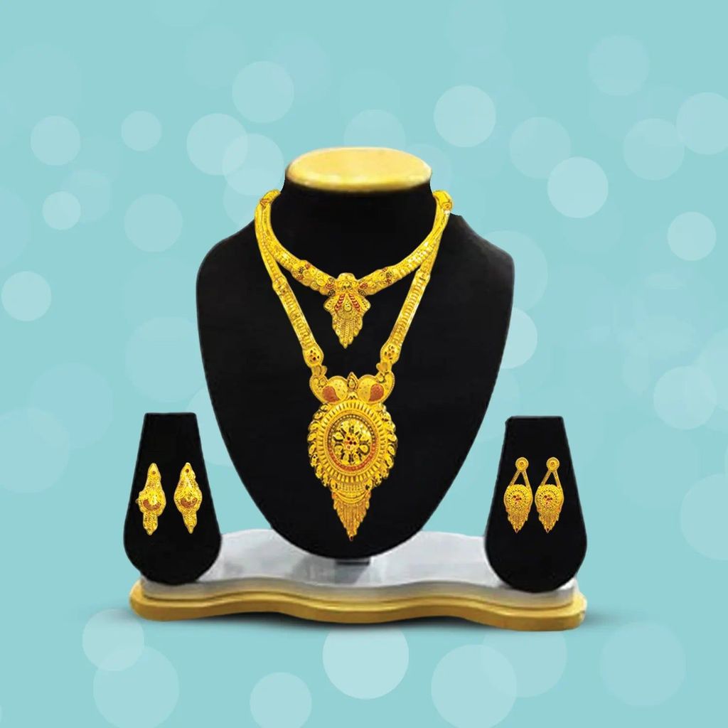 Elegant Traditional Gold Plated Combo Necklace Set with Earrings - Latest Design for wedding