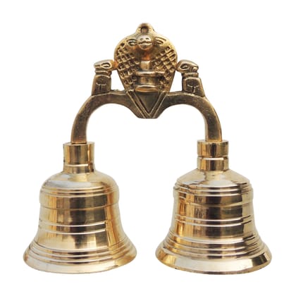 Brass Pooja 2 Combined Bell, Double Ghanti, Height : 5 Inch (FMAS679 D)