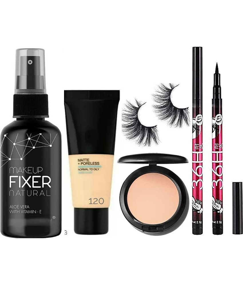 swenky makeup fixer foundation compact waterproof eyeliner & false eyelash (Pack of 6)