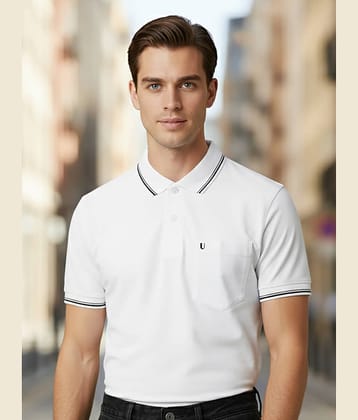 UNIBERRY Men Cotton Blend Regular Fit Solid Polo T Shirt ( White )