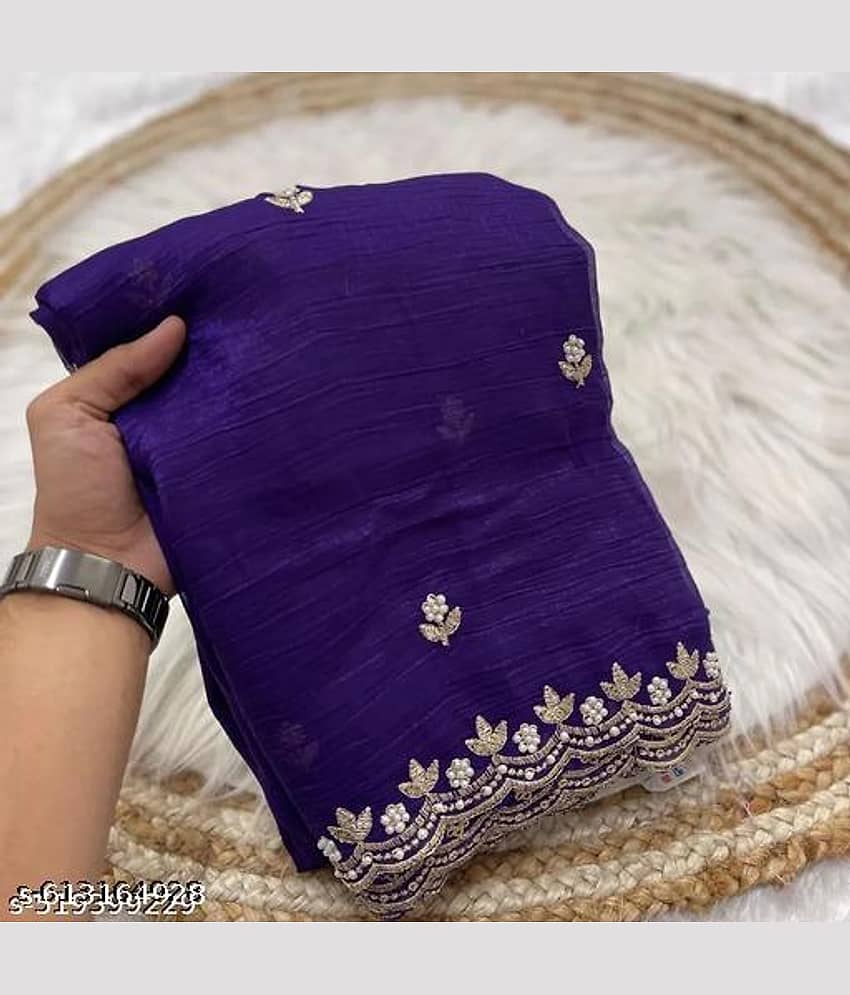Shivadit ethnic Chiffon Embroidered Regular Saree With Unstitched Blouse Piece ( Blue )