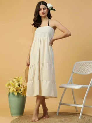 Drape White Smocked Off Shoulder Women Beachwear Cotton Dress
