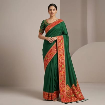 Green And Red Satin Silk Ethnic Saree For Women Green And Red Satin Silk Ethnic Saree For Women